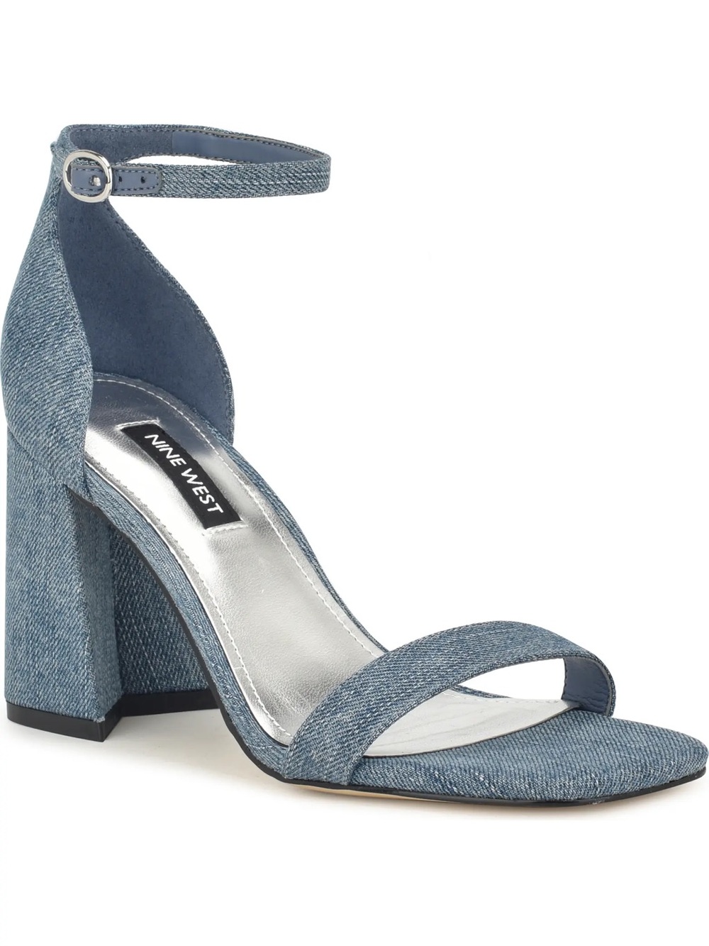 Nine West Ilea Ankle-Strap Sandal Denim Blue Block Heel 8M *NIB*